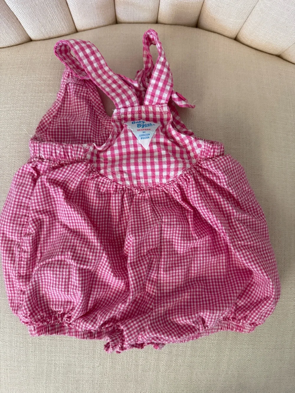 18mos vintage OshKosh Baby B'gosh VESTBAK gingham PINK romper overalls COTTON